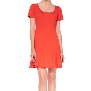Red Trina Turk pointe poppy flounce dress